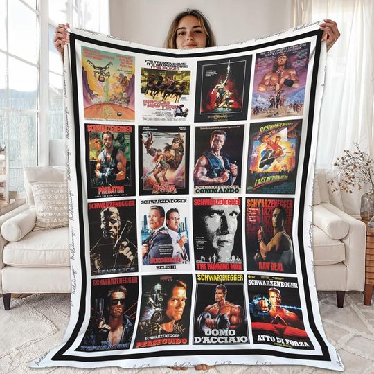 Arnold Schwarzenegger Movies Fleece Blanket, Commando The Terminator Fleece Blanket