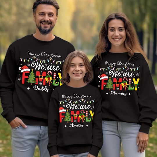 We Are Family Matching Christmas Squad Sweatshirt, Personalised Xmas Crewneck, Custom Holiday Sweater, Matching Family Gift Jumper S-5374