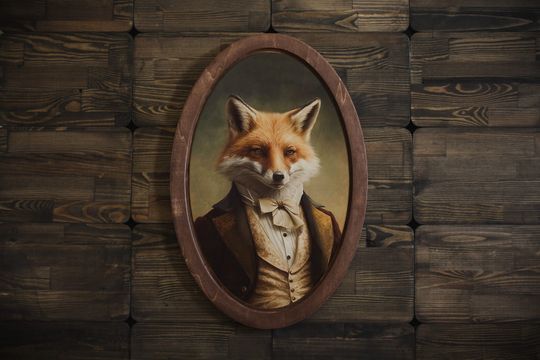 Fox Victorian Portrait,Wall plaque, Wooden Decor Plaque,Vintage Still Animal Wall Art,Oval Animal Art,Oval Wall Decor,Mother's Day Gift