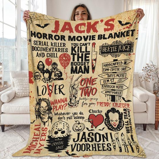Discover Custom Name Horror Movie Fleece Blanket, Horror Character Blanket