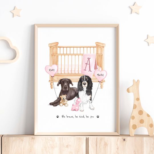 Discover Custom Pet Art for Nursery, Dog Nursery Wall Art, Baby Announcement Poster, Personalized Watercolor Nursery Keepsake, Baby Room Decor