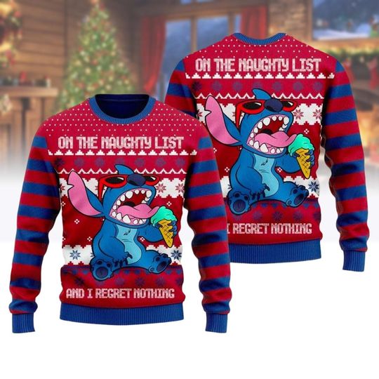 Discover Christmas Stitch Ugly Sweater, Lilo And Stitch Holiday Sweater, Disneyland Magical Kingdom Shirt, Cartoon Movie Sweater, Disney Family