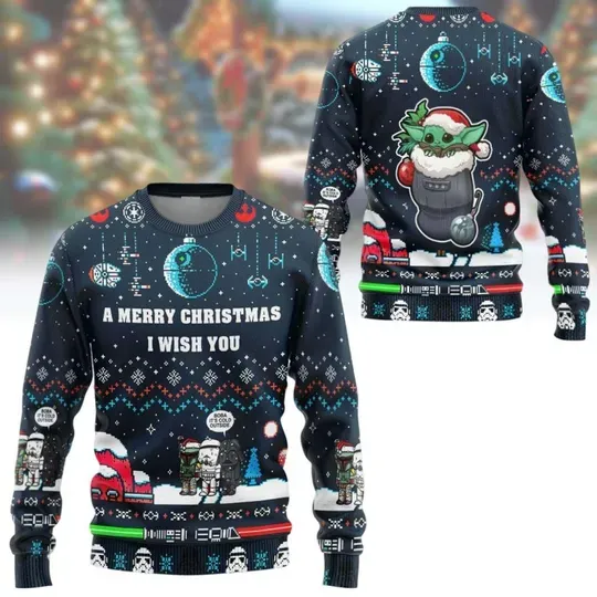 Discover Christmas Star Wars Sweater, Baby Yoda Ugly Christmas Sweater, Movie Xmas Sweatshirt, Galaxy's Edge Disneyland Family Trip