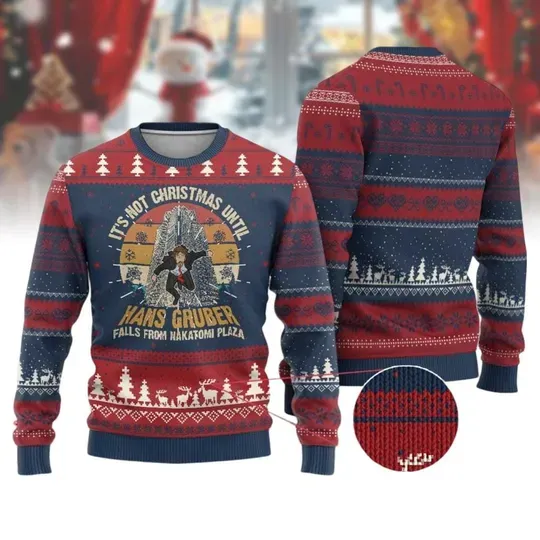 Nakatomi Plaza Christmas Party 1988 Sweater, Die Hard Movie Ugly Sweater, Hans Gruber Falls Holiday