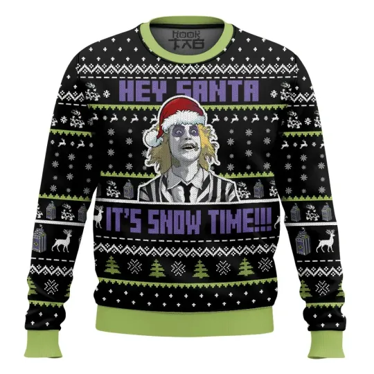 Discover Beetlejuice ?it Snow Time” Christmas Ugly SweaterUgly Christmas Sweater