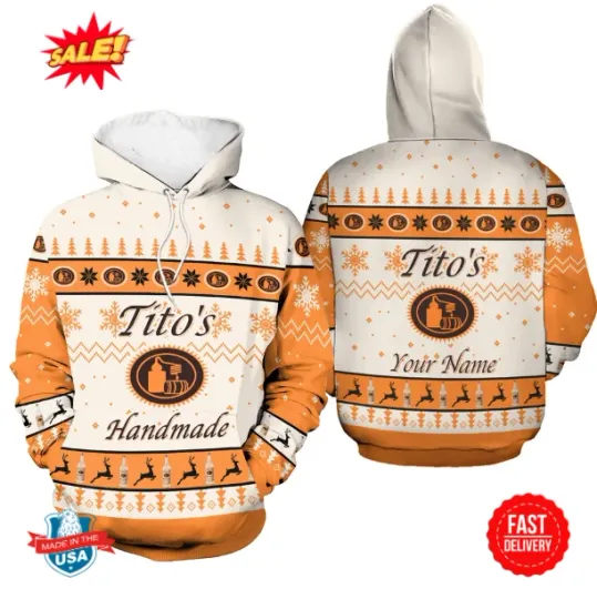 Custom Name TiTo Vodka Ugly Christmas 3D Hoodie