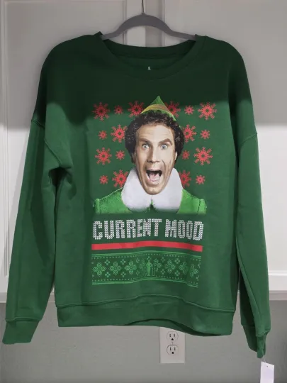 Discover Elf Movie Buddy Current Mood Christmas Ugly Sweater Green Size  NWT Large