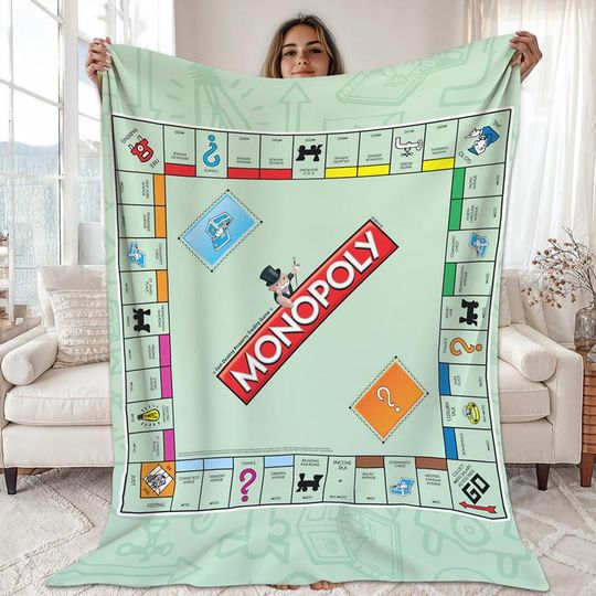 Board Game Monopoly Blanket, Monopoly Fleece Blanket, Monopoly Game Blanket