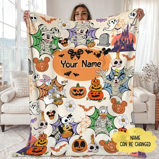 Discover Personalized Mickey And Friends Halloween Fleece Blanket, Mickey's Not So Scary Halloween Party, Disneyland Halloween Blanket, Magic Kingdom