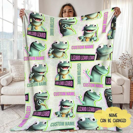 Personalized Lizard Lizard Lizard Meme Fleece Blanket, Weirdcore Lizard Blanket