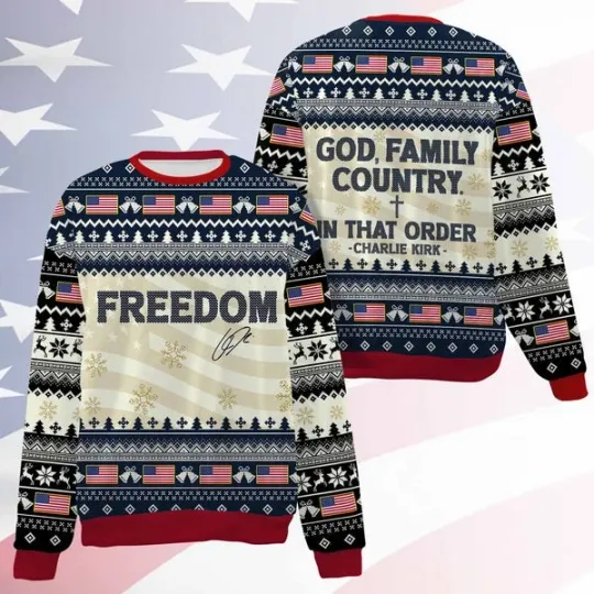 Charlie Kirk Ugly Christmas Sweater, God Family Country 3D Sweatshirt