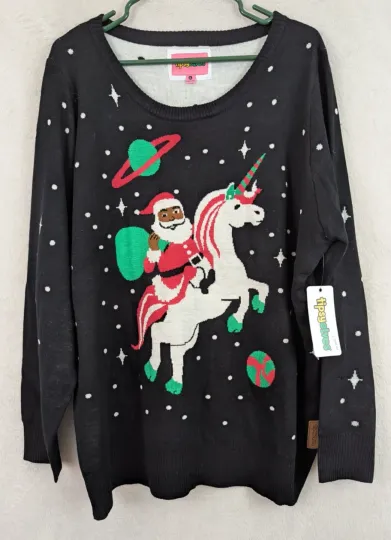 Discover New Tpsy Elves sz XL Ugly Christmas Sweater Santa Unicorn black ls 0466