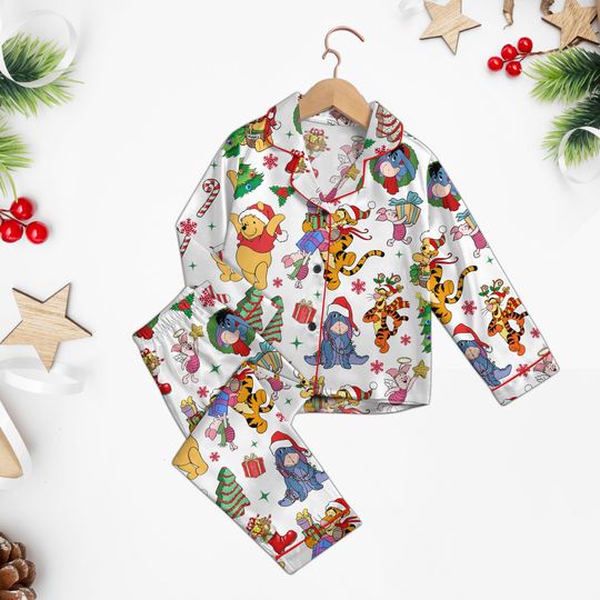 Discover Pooh and Friends Christmas Pajama, Cartoon Pajama Set, Eeyore Piglet Tigger Pooh Sleepwear Pants, Family Pajamas, Christmas Gift PSH2806