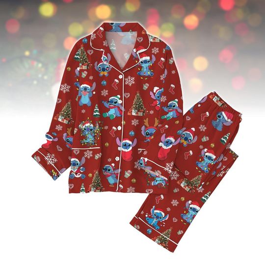 Discover Christmas Stitch Pajamas Set, Disney Lilo And Stitch Matching Family Pajamas, Holiday Sleepwear, Cute Cartoon Pajamas, Cozy Gift Set
