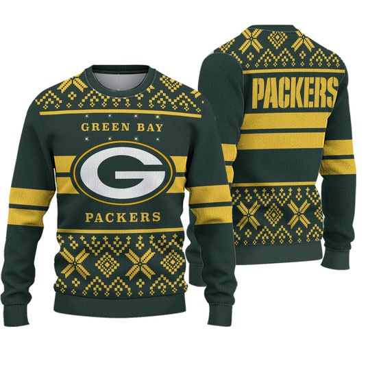 football Licensed Men's Green Bay Packers Green/Gold Light Up Ugly Sweater