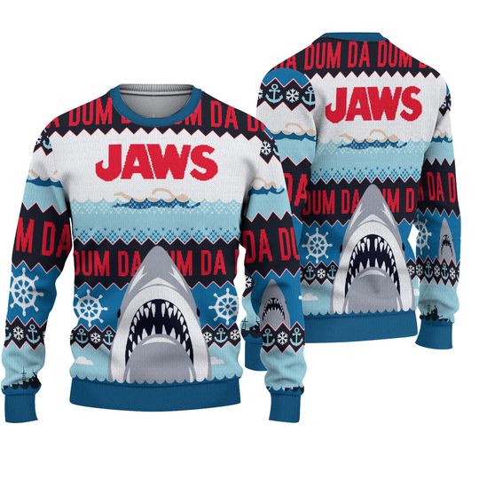 Jaws Ugly Christmas Sweater, Jaws Movie Sweater, Jaws Christmas Sweater, Jaws Movie Sweater, Christmas Funny, Jaws Shark Ugly Sweater