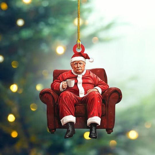 Discover Trump Santa Claus Ornament, MAGA Ornament, 2D Flat Trump Christmas Hanging Decor, Gift For Trump Supporter ID-1119-QXYT