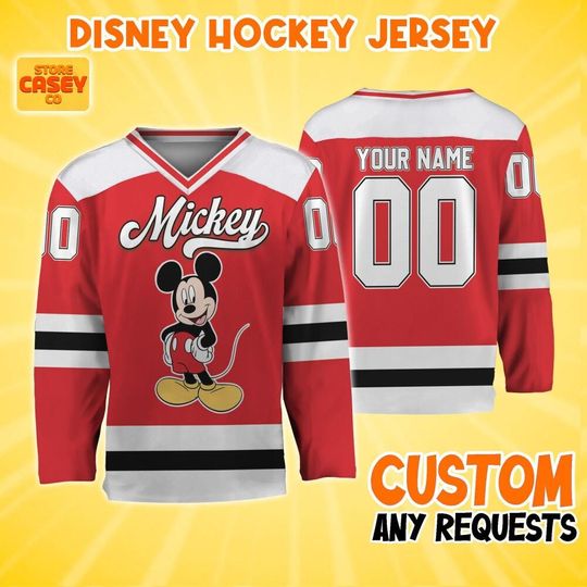 Discover Custom Disney Mickey and Friends Mickey Hockey Red And Black, Disney Baseball Jersey Sports, Cute Birthday Gifts For Fans, Disneyland Family