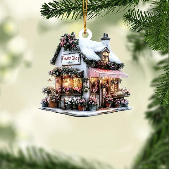 Discover Flower Shop Christmas Ornament, Florist Shop Hanging Ornament, Flower Shop Flat Ornament, Flower Shop Xmas Holiday Gift Decor TD-1119-FIXM