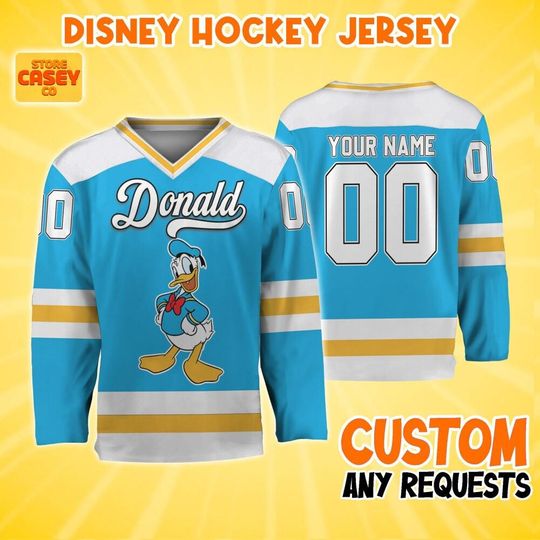 Discover Custom Disney Mickey and Friends Donald Hockey Blue And Gold, Disney Baseball Jersey