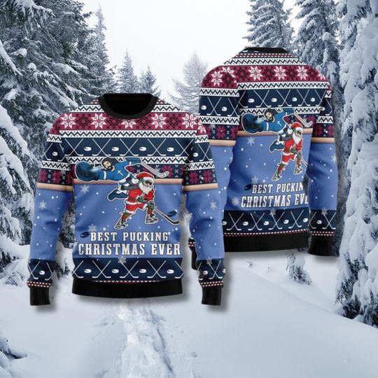Discover Santa Hockey Ugly Christmas Sweater: Funny Holiday Party Outfit