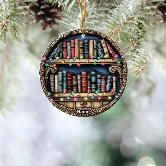 Discover Personalized Bookshelf Ornament, Reading Books Christmas Ornament, Librarian Ornament, Bookstore Library Holiday Ornament Decor TD-1119-KAJF