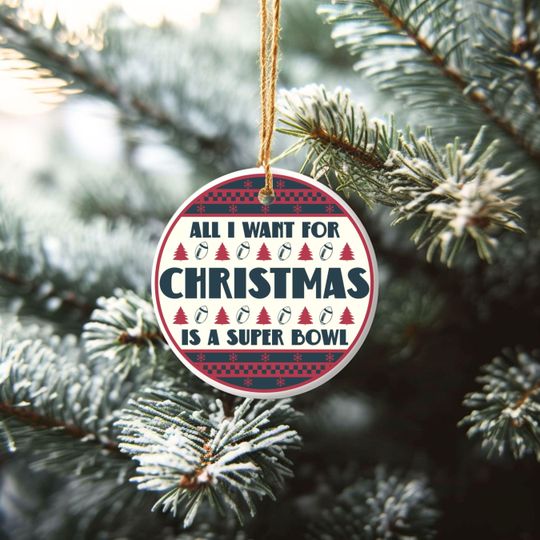 All I Want For Christmas Is A Super Bowl Ceramic Ornament, Christmas Ugly Sweater Houston Football Decor, Holiday Texan Football Fan Gift