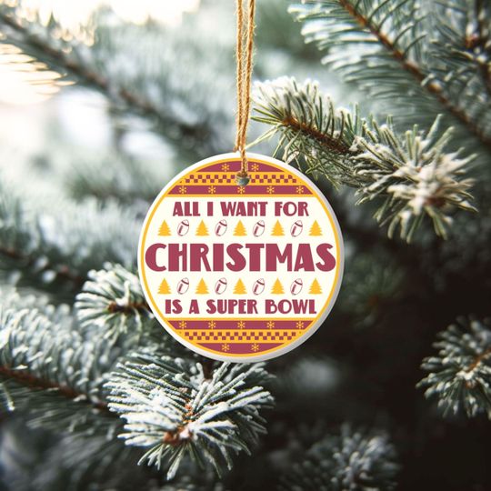 All I Want For Christmas Is A Super Bowl Ceramic Ornament, Christmas Ugly Sweater Arizonna Football Decor, Holiday Cardinal Football Fan Gift