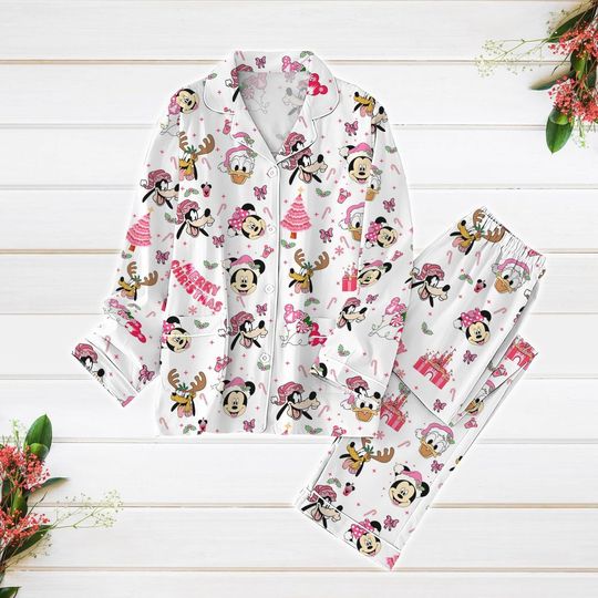 Discover Pink Disney Christmas Pajamas, Mouse And Friends Xmas Pajamas, Mickey Very Merry Christmas Pj Set, Magic Kingdom Shirt