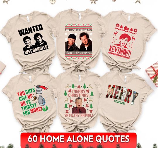 Discover Personalized Home Alone Christmas Shirt: Family Matching Tee