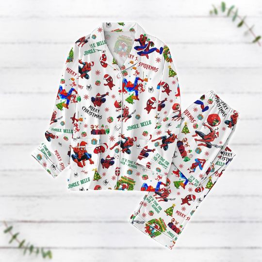 Discover Spiderman Pajamas Set, Spider Man Christmas Pajamas, Funny Superhero Xmas Shirt, Holiday Party Gift, Spider Pj Set, Disney Movie Pajama