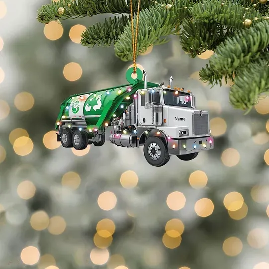 Personalized Recycling Truck Ornament, Trash Truck Christmas Ornament, Garbage Truck Ornament, Dump Truck Sanitation Worker