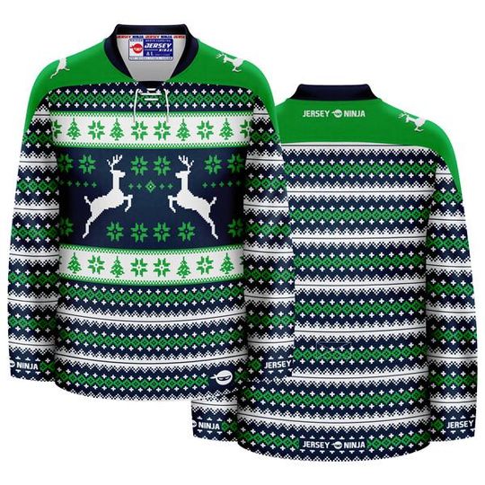 Discover Christmas Dueling Reindeer Ugly Sweater Hockey Jersey