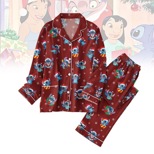 Discover Christmas Stitch Pajamas Set, Disney Lilo And Stitch Kid Pajamas, Holiday Sleepwear, Cute Cartoon Pajamas, Cozy Gift Set, Xmas Pjs