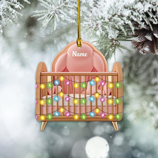 Discover Personalized Baby Crib Ornament, New Baby Christmas Ornament, Baby First Christmas Ornament Gift, Baby Bedroom Ornament Decor TD-1116-Q6NB