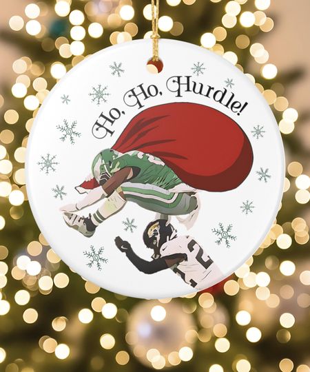 Discover Eagles Christmas Ornament Saquon Hurdle Doodle Style Football Holiday Tree Decoration Sports Fan Philadelphia Eagles Gift Ceramic Ornament
