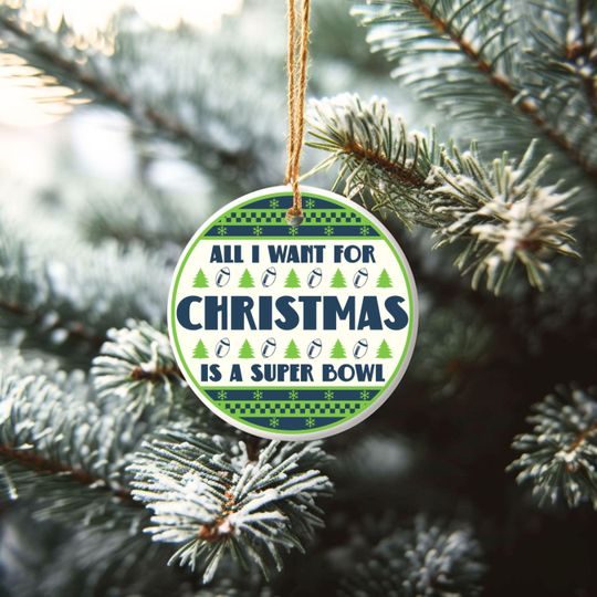 All I Want For Christmas Is A Super Bowl Ceramic Ornament, Christmas Ugly Sweater Seattle Football Decor, Holiday Seahawk Football Fan Gift