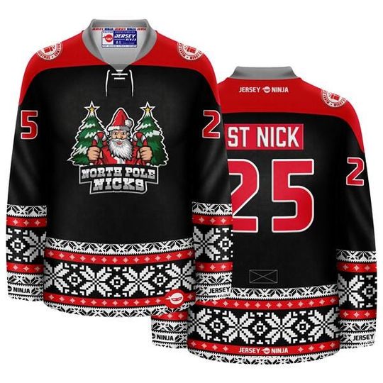 Christmas North Pole Nicks Black Holiday Hockey Jersey
