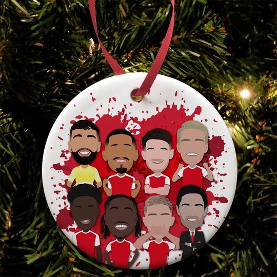 Discover Arsenal 2025-26 & 2024/25 Christmas Tree Decoration Flat Ceramic Bauble Arteta Saka etc Arsenal Bauble Great Gift For Gunners Fans