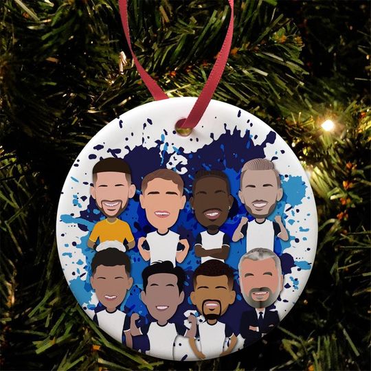 Discover Spurs 2024-25 Christmas Tree Decoration Flat Ceramic Bauble Vector Heroes Maddison Son etc Great Gift For Tottenham Fans