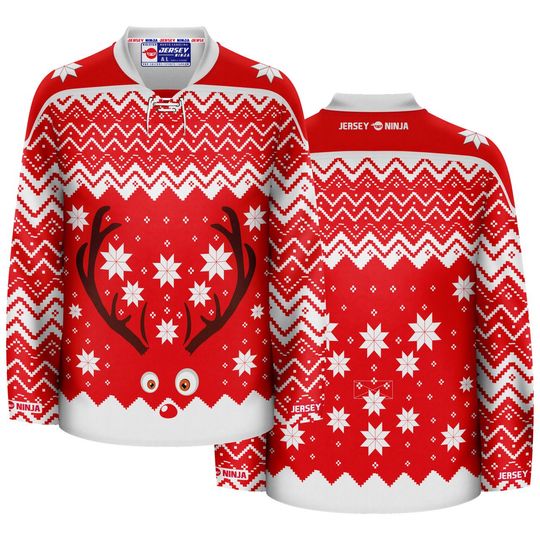 Discover Christmas Rudolph the Red Nosed Reindeer Ugly Sweater Hockey Jersey