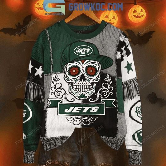Discover New York Jets Skull Halloween Ugly Sweater