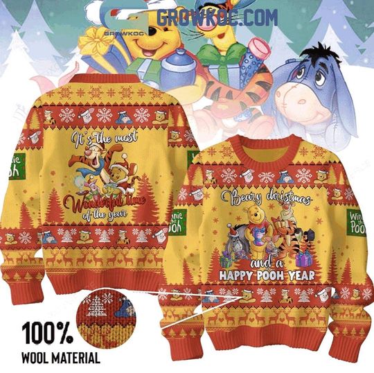 Winnie The Pooh Beary Christmas And A Happy Pooh Year 2025 Ugly Sweater