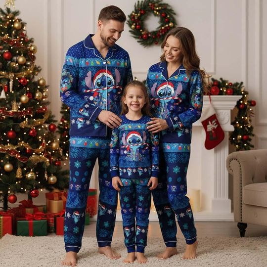 Discover Stitch Christmas Pajamas, Disney Lilo And Stitch Matching Family Pajamas, Holiday Sleepwear, Cute Cartoon Pajamas, Disney Gift Set