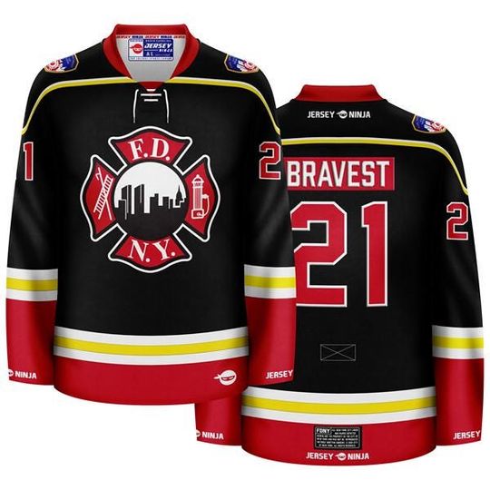 Discover Fire Department NY Maltese Cross Black Hockey Jersey