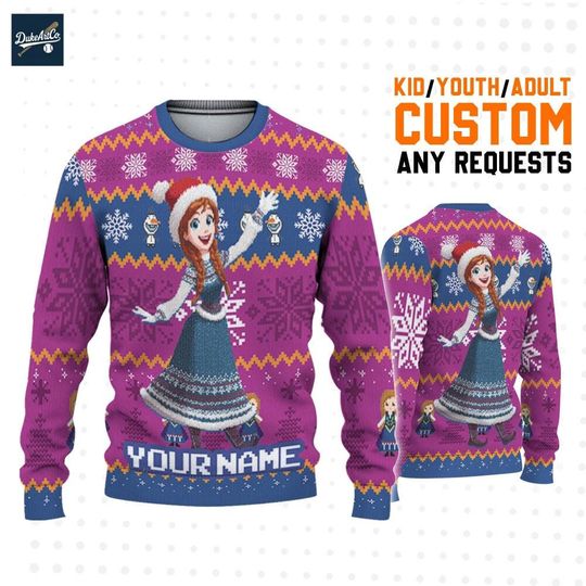 Discover Personalized Anna Christmas Ugly Sweater, Disneyland Disney Trip, Matching Family Outfit, Princess Birthday Gift