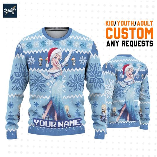 Discover Personalized Elsa Christmas Ugly Sweater, Disneyland Disney Trip, Matching Family Outfit, Princess Sweatshirt, Birthday Gift