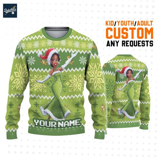 Discover Personalized Tiana Christmas Ugly Sweater, Disneyland Family Matching Shirt, Disney Trip, Princess Birthday Gift