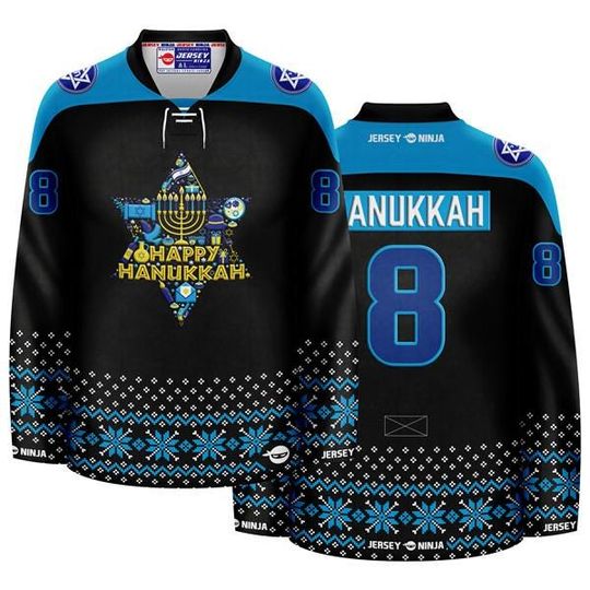 Discover Hanukkah Star of David Collage Black Holiday Hockey Jersey