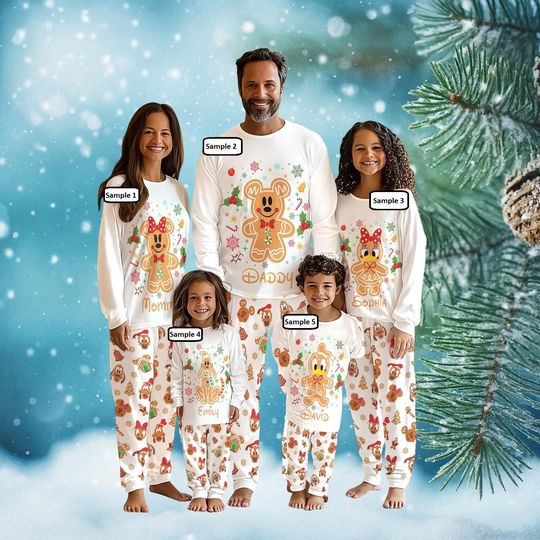 Discover Personalized Disney Gingerbread Family Christmas Pajamas, Cute Gingerbread Matching PJs, Cute Holiday Pajamas Set, Xmas Matching Pjs